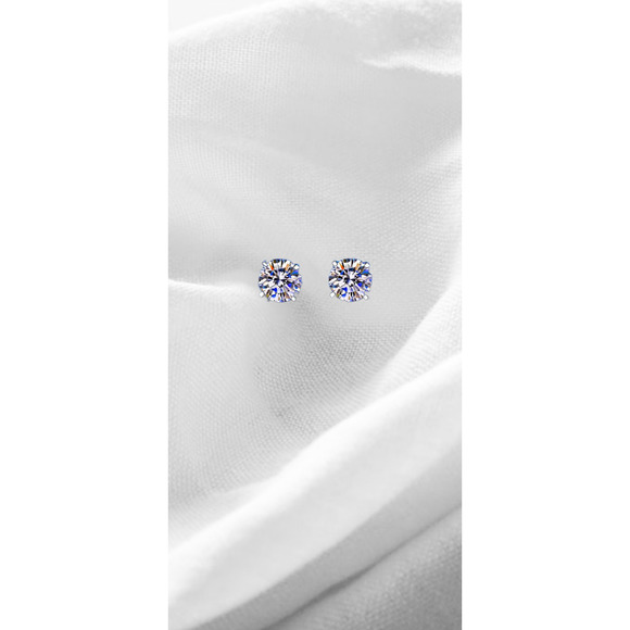 Classic Style Tested .20ctw Round Brilliant Moissanite 925 4 prong Stud Earrings - Picture 4 of 5